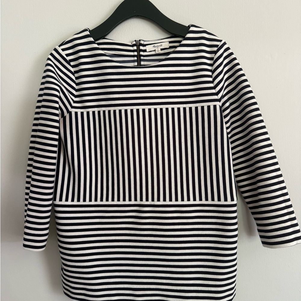 Madewell Dark Navy Striped 3/4 Sleeve Shirt